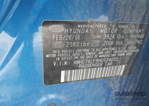 2017 Hyundai Elantra Se из США, поврежденный, VIN KMHD74LF8HU124053